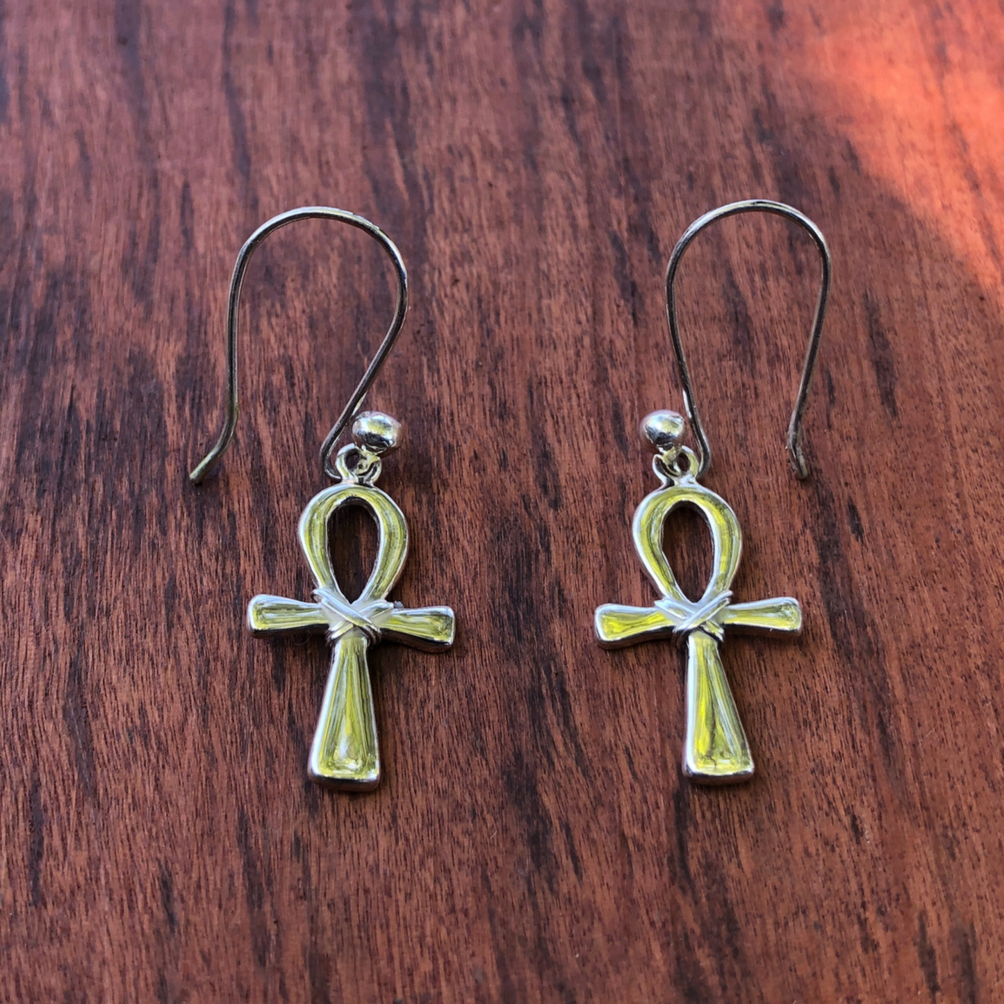 Sterling Silver Ankh Cross Earrings
