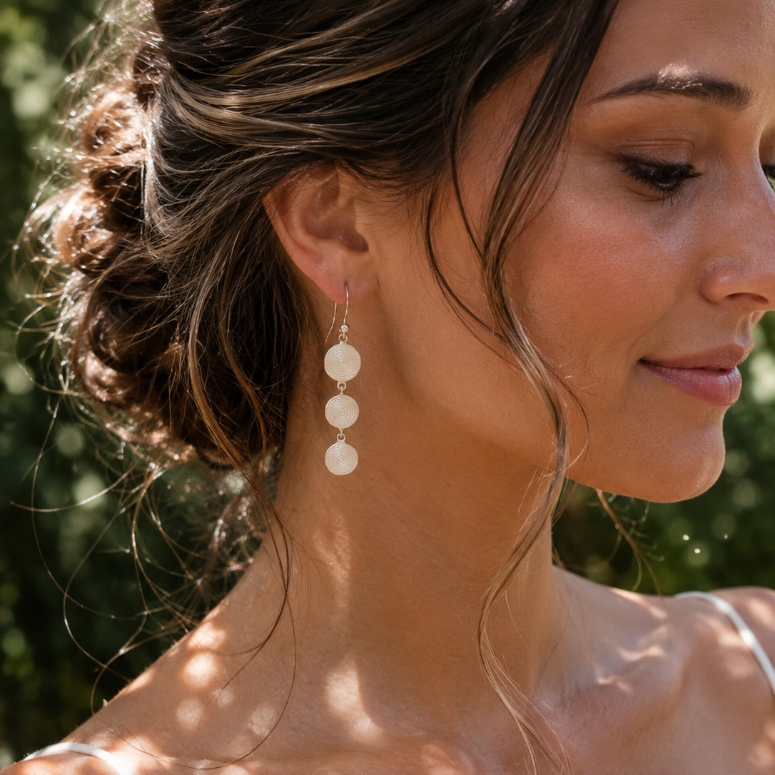 Sterling Silver Triple Ndoro Earrings