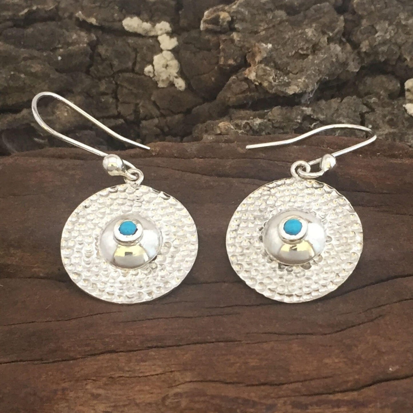 Hammered Sterling Silver and Turquoise Earrings