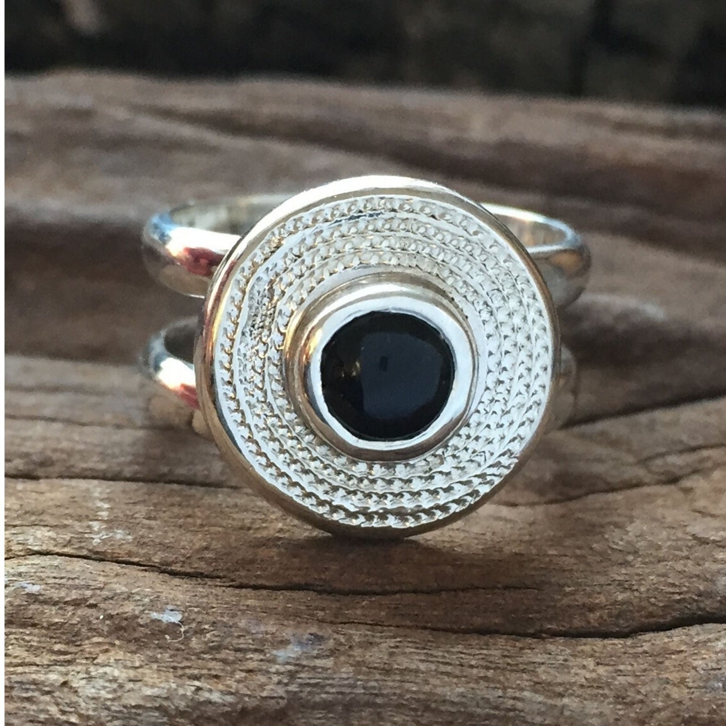 Onyx and Sterling Silver Chunky Double Banded Ring