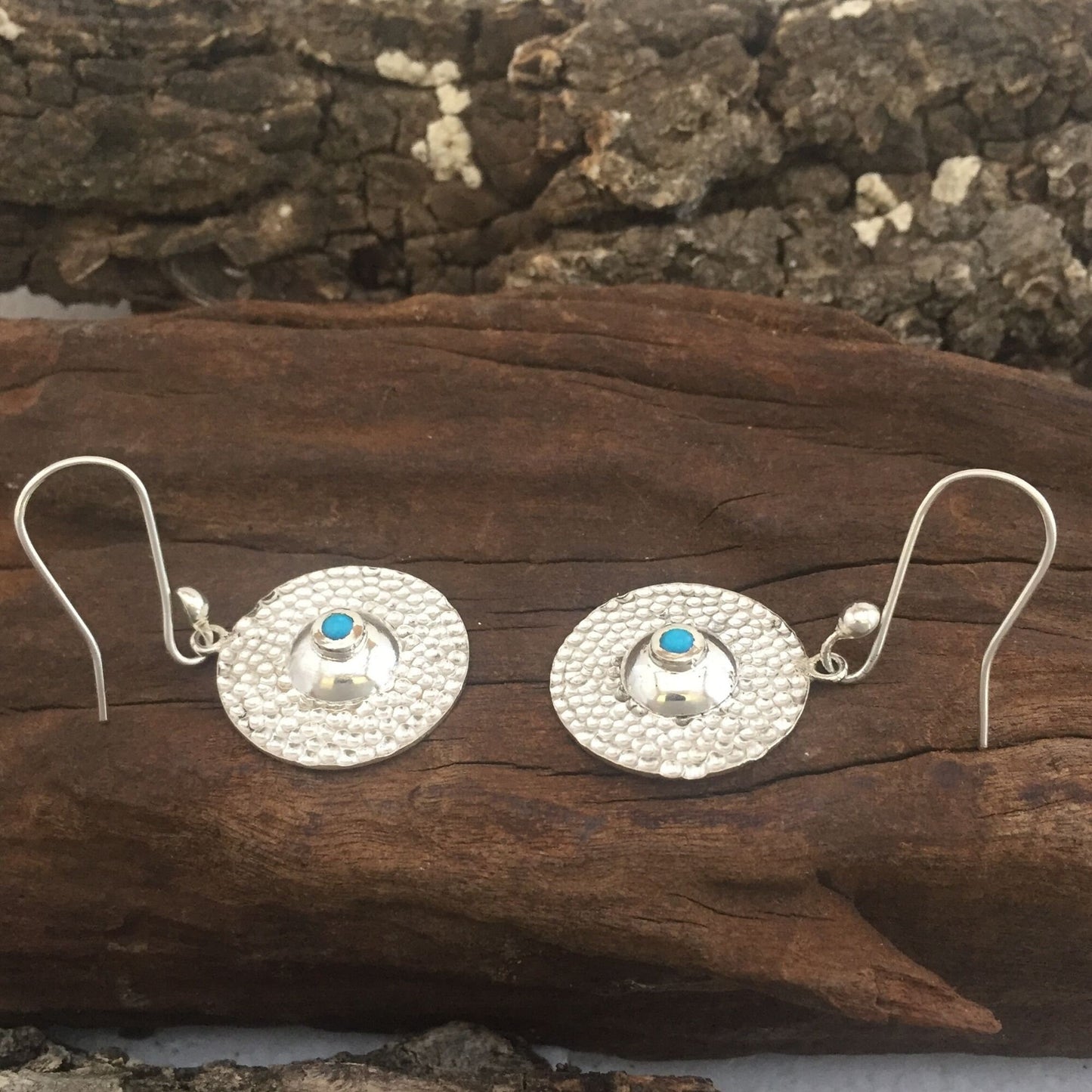 Hammered Sterling Silver and Turquoise Earrings