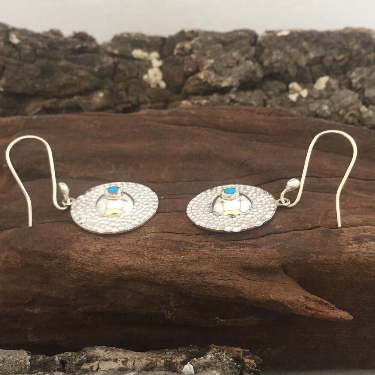 Hammered Sterling Silver and Turquoise Earrings