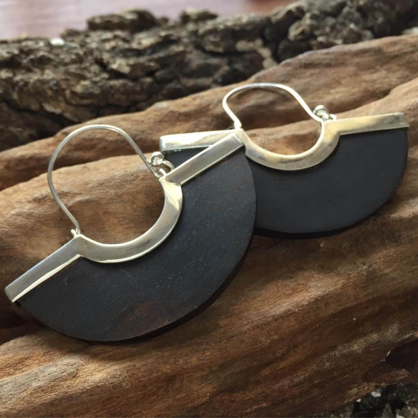 African Ebony and Sterling Silver Earrings