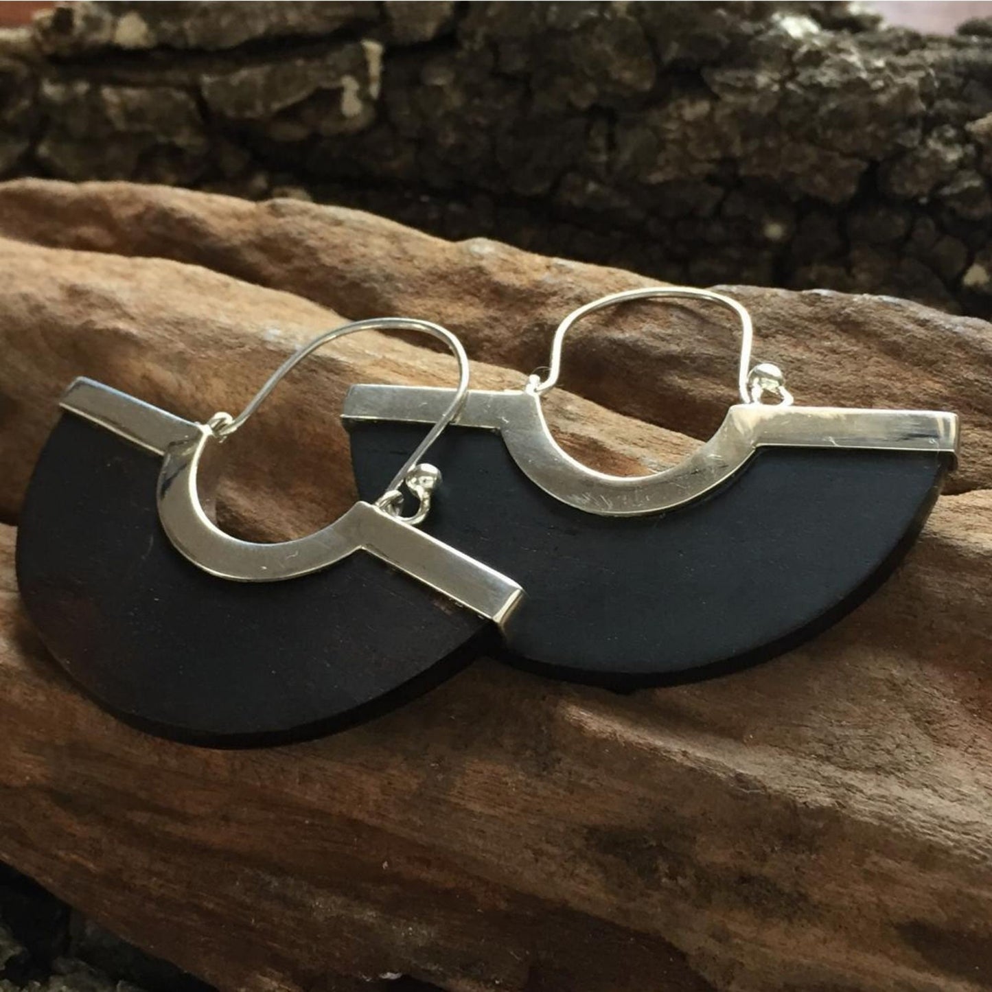 African Ebony and Sterling Silver Earrings