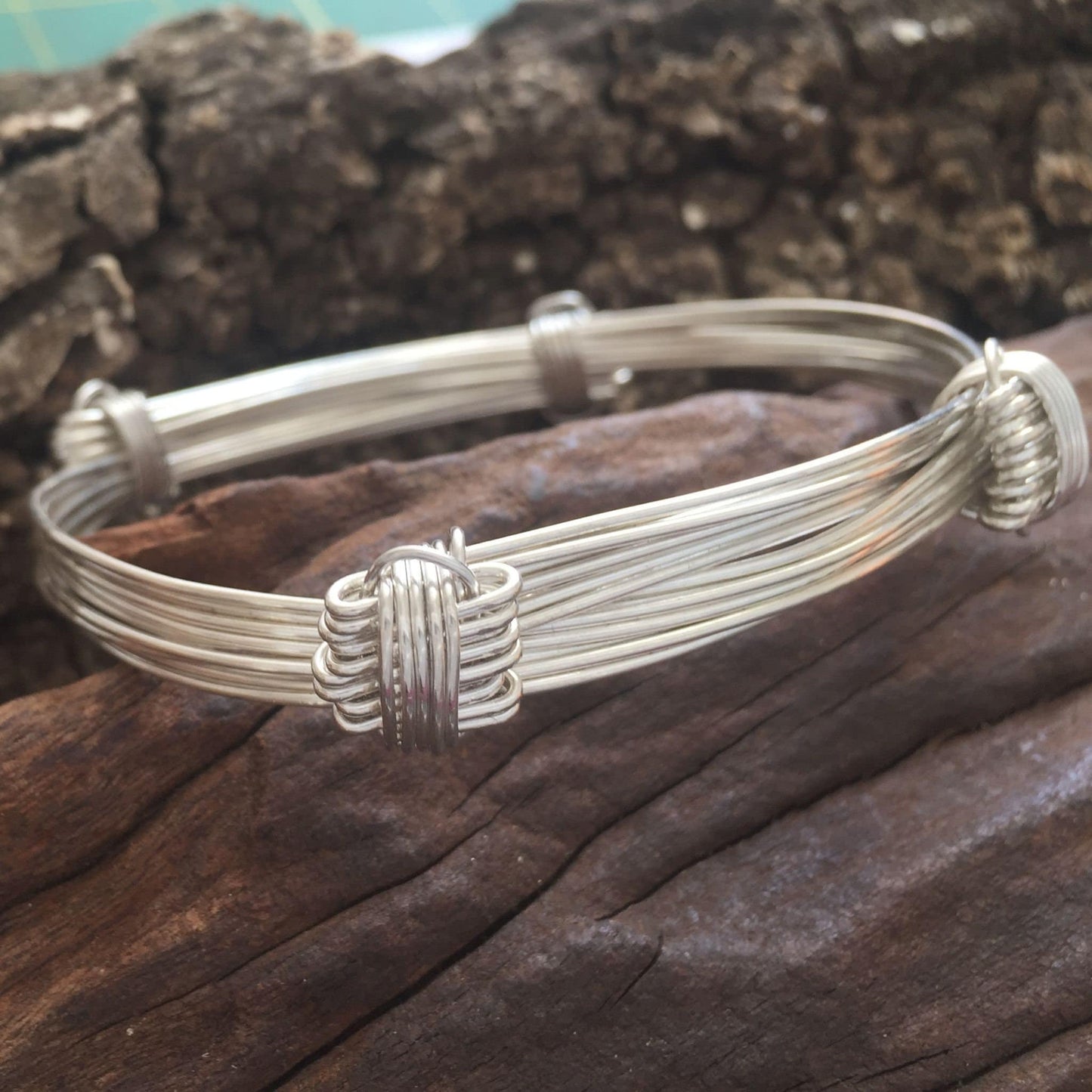 Four Knot, Seven Strand Elephant Hair Bangle in Sterling Silver based on the ancient Elephant Hair Bangles Design