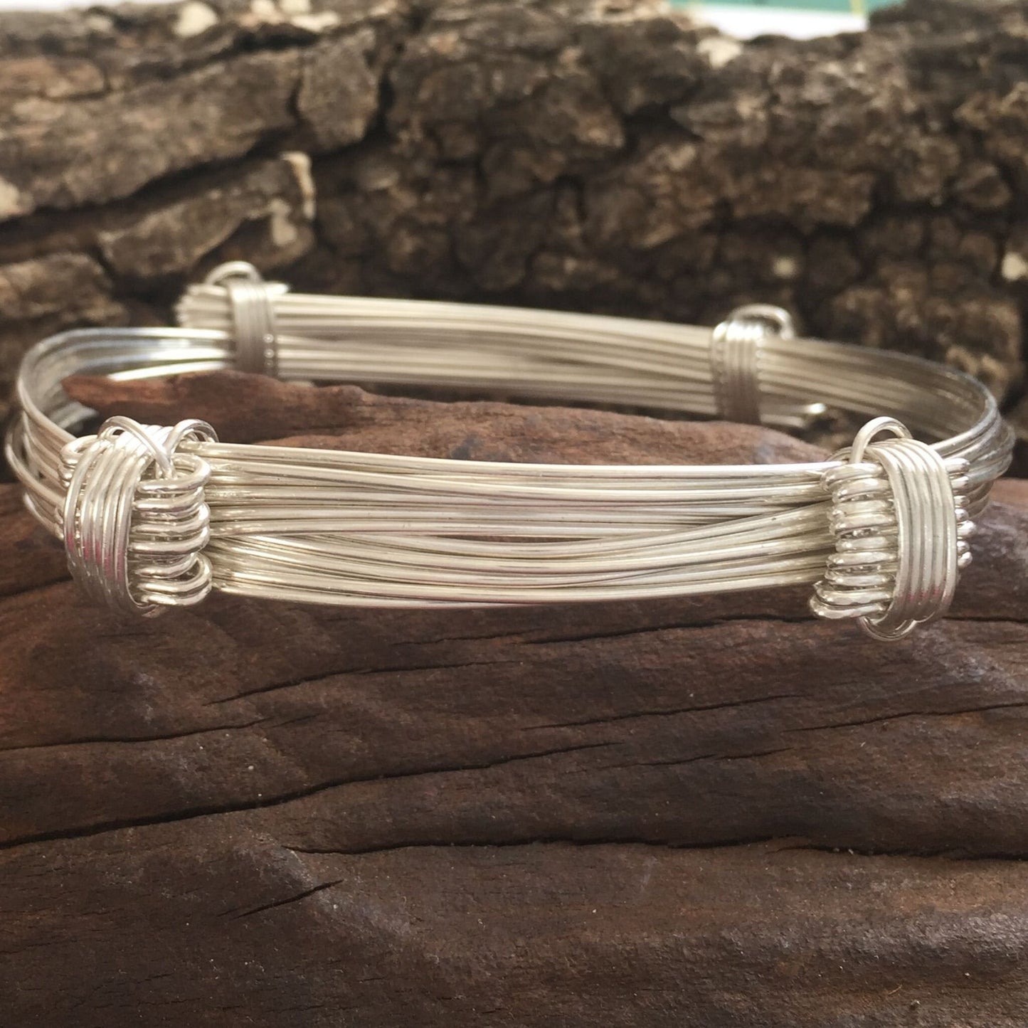 Four Knot, Seven Strand Elephant Hair Bangle in Sterling Silver based on the ancient Elephant Hair Bangles Design