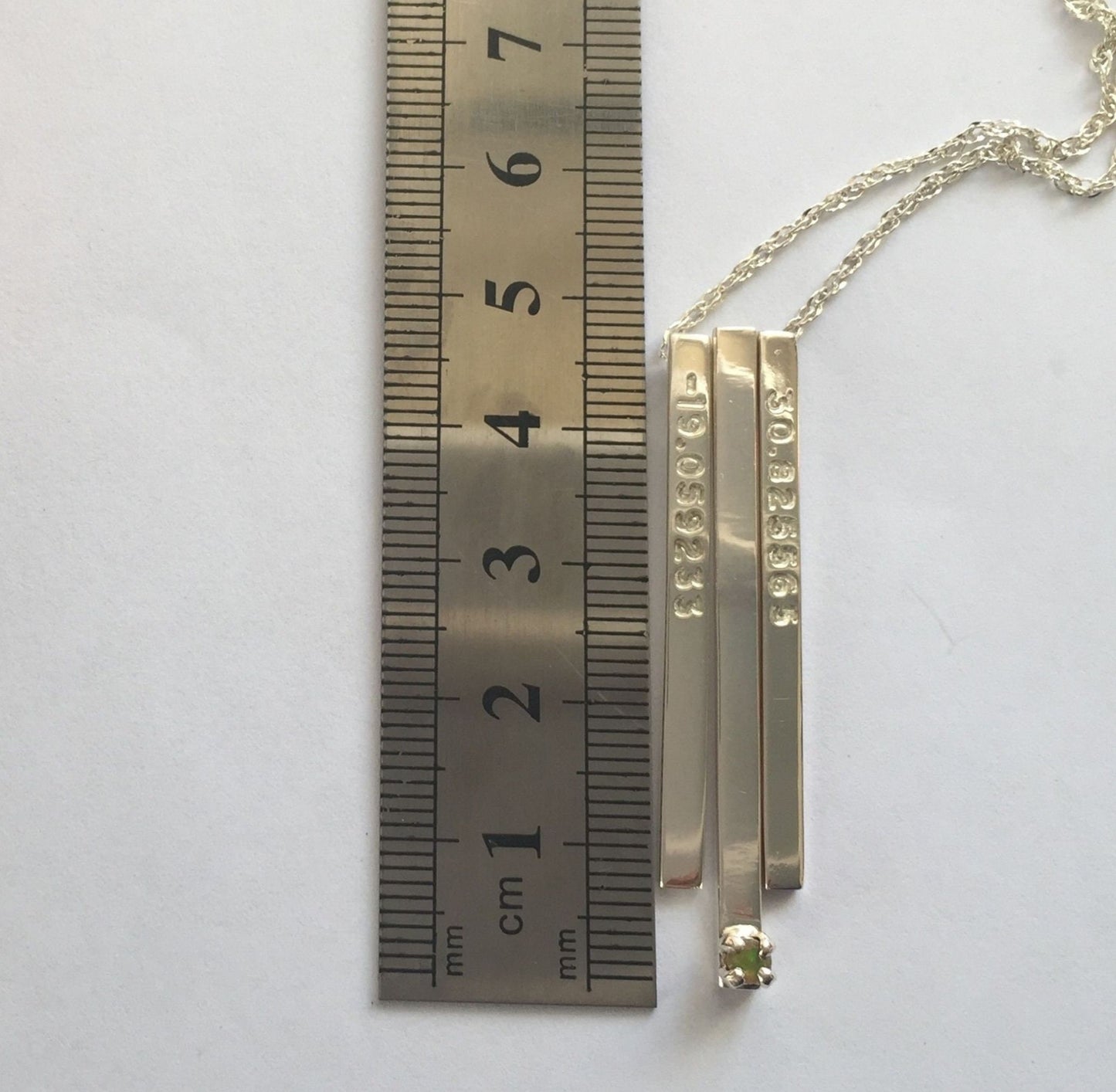 GPS Coordinates and Birthstone Bar Necklace in Sterling Silver