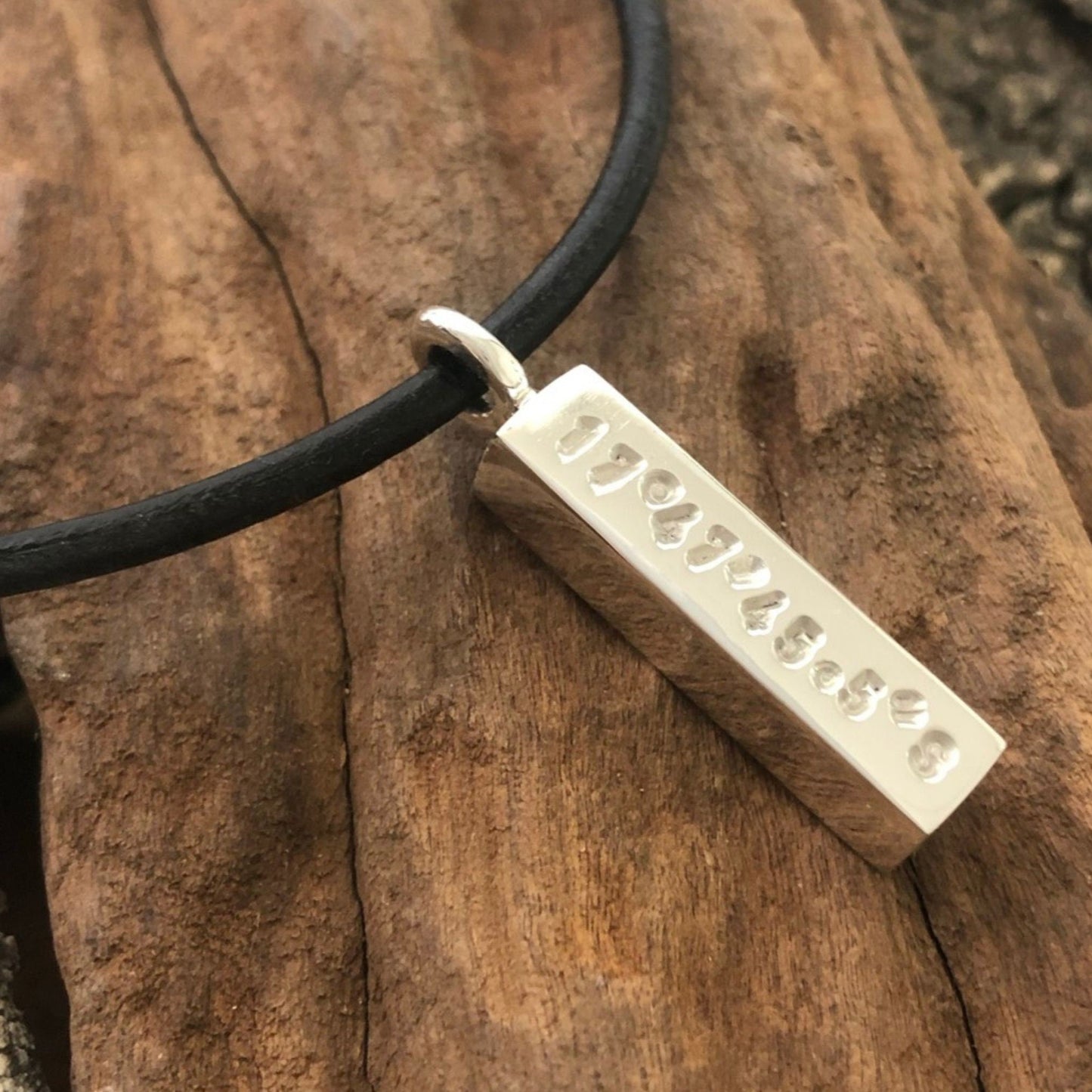 GPS Coordinates Chunky Sterling Silver Bar Pendant and Leather Cord Necklace, Customizable