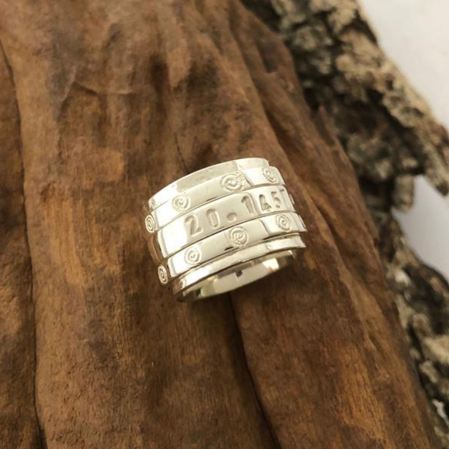 Take Me Home Ndoro GPS Spinner Ring Made in Sterling Silver , Hand Stamped GPS Coordinates, Coordinates Silver Ring