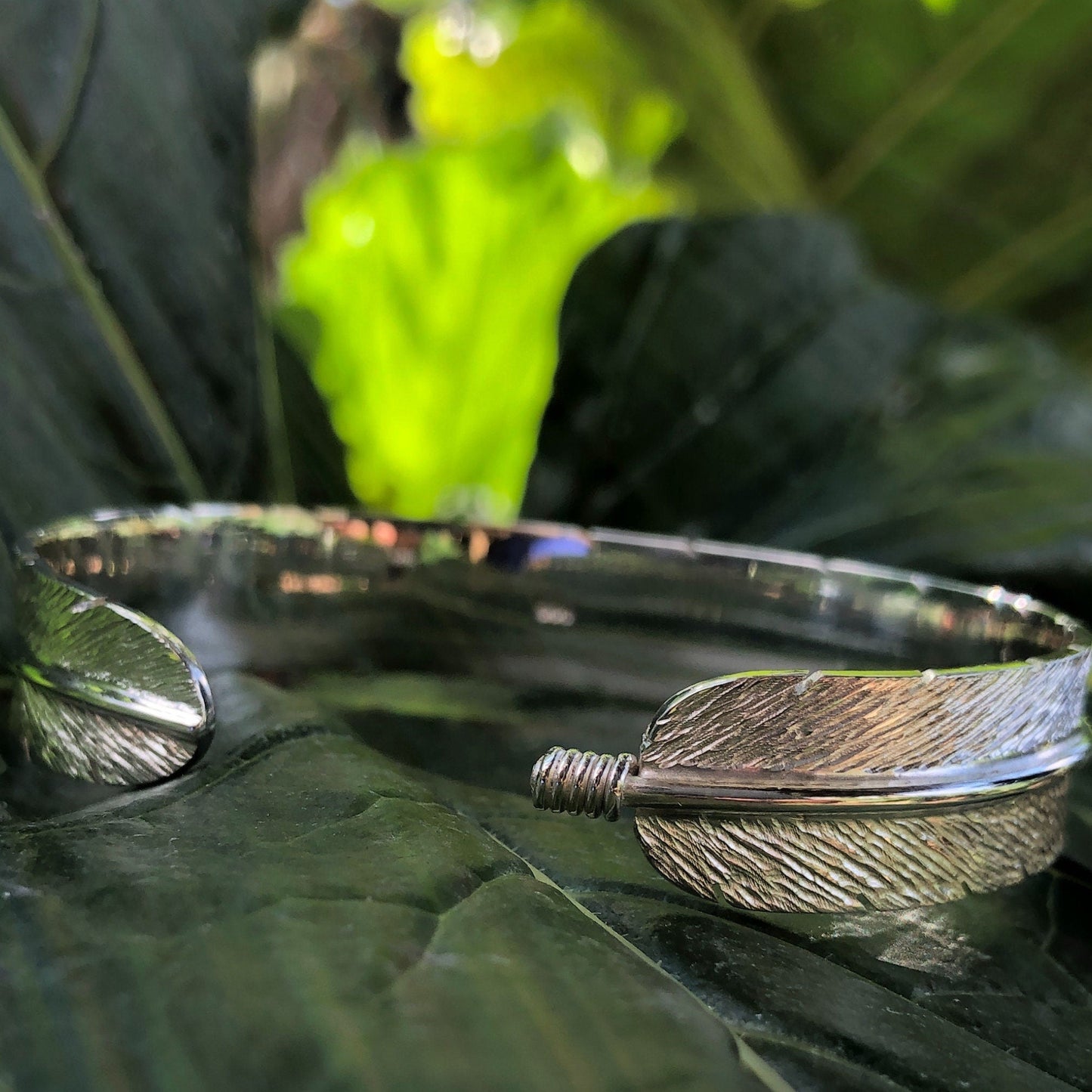 Sterling Silver Feather Cuff Bangle