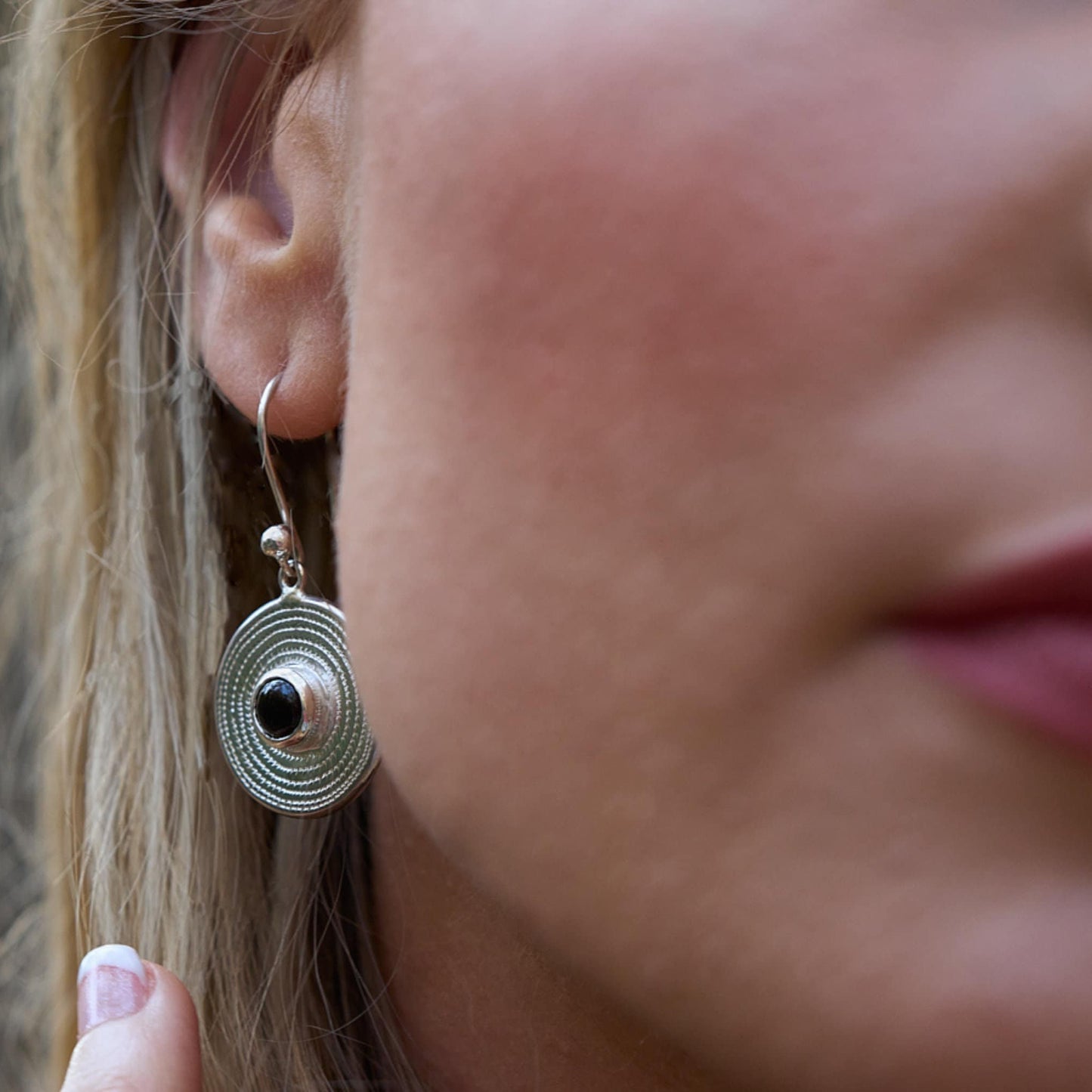 Sterling Silver and Black Onyx Ndoro Earrings made in Africa 20 mm