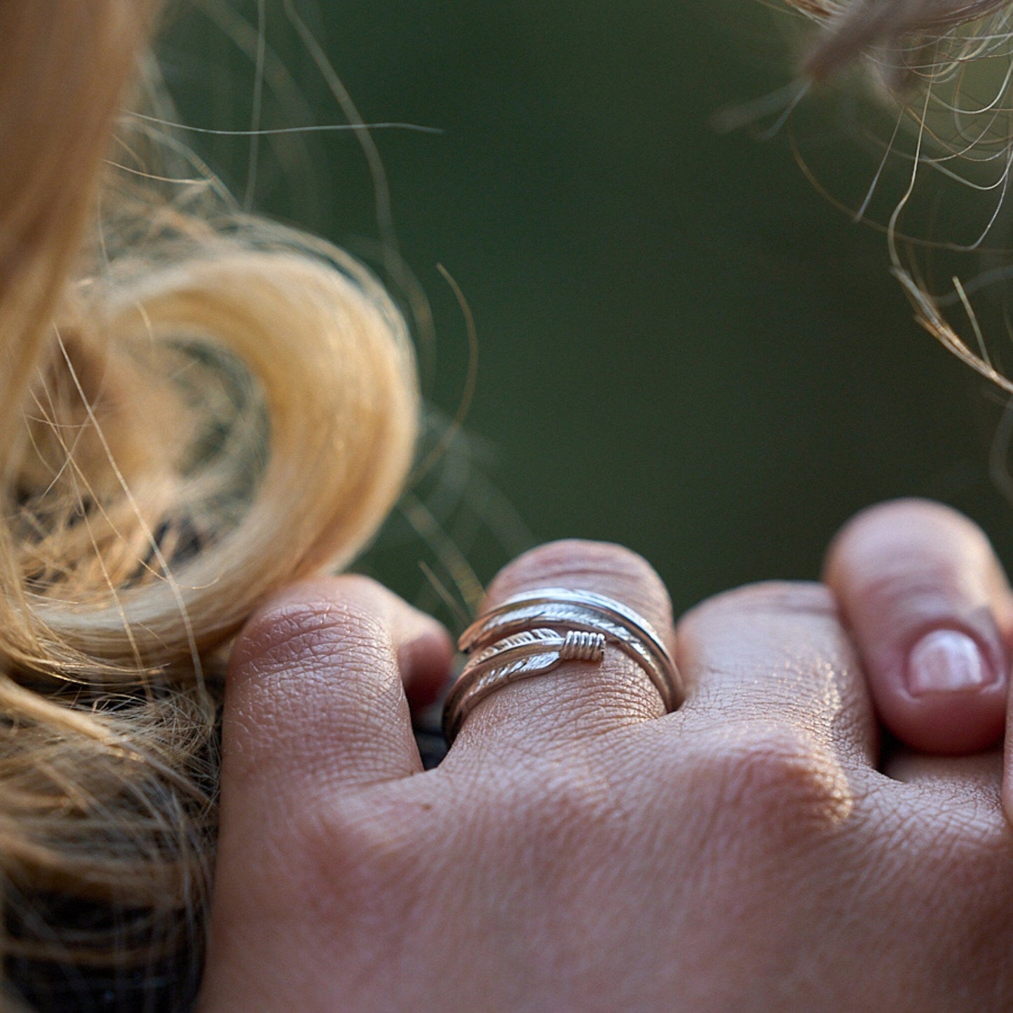 Sterling Silver Feather Spiral Cuff Ring