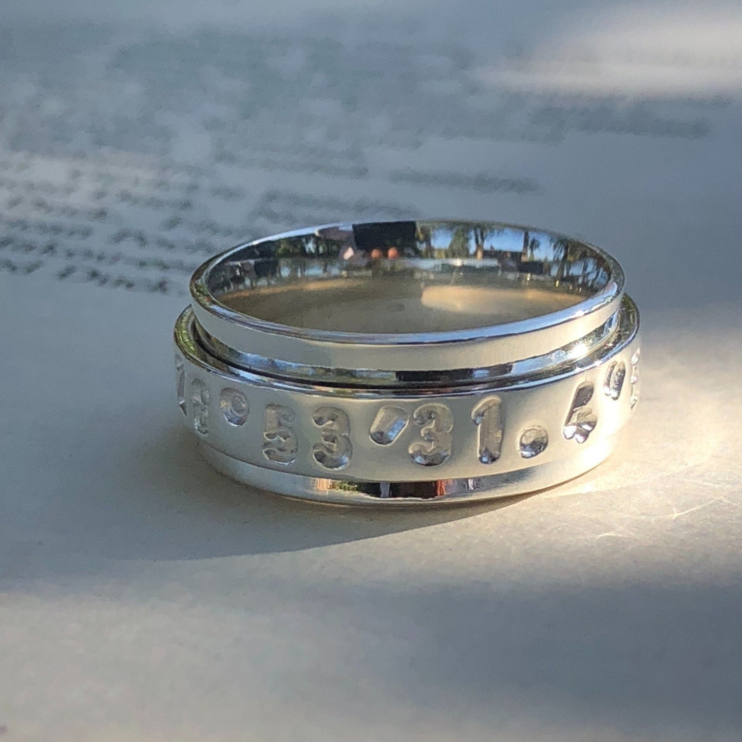 Sterling Silver GPS "Take Me Home" Spinner Ring, GPS Coordinates Ring, Location Spinner Ring