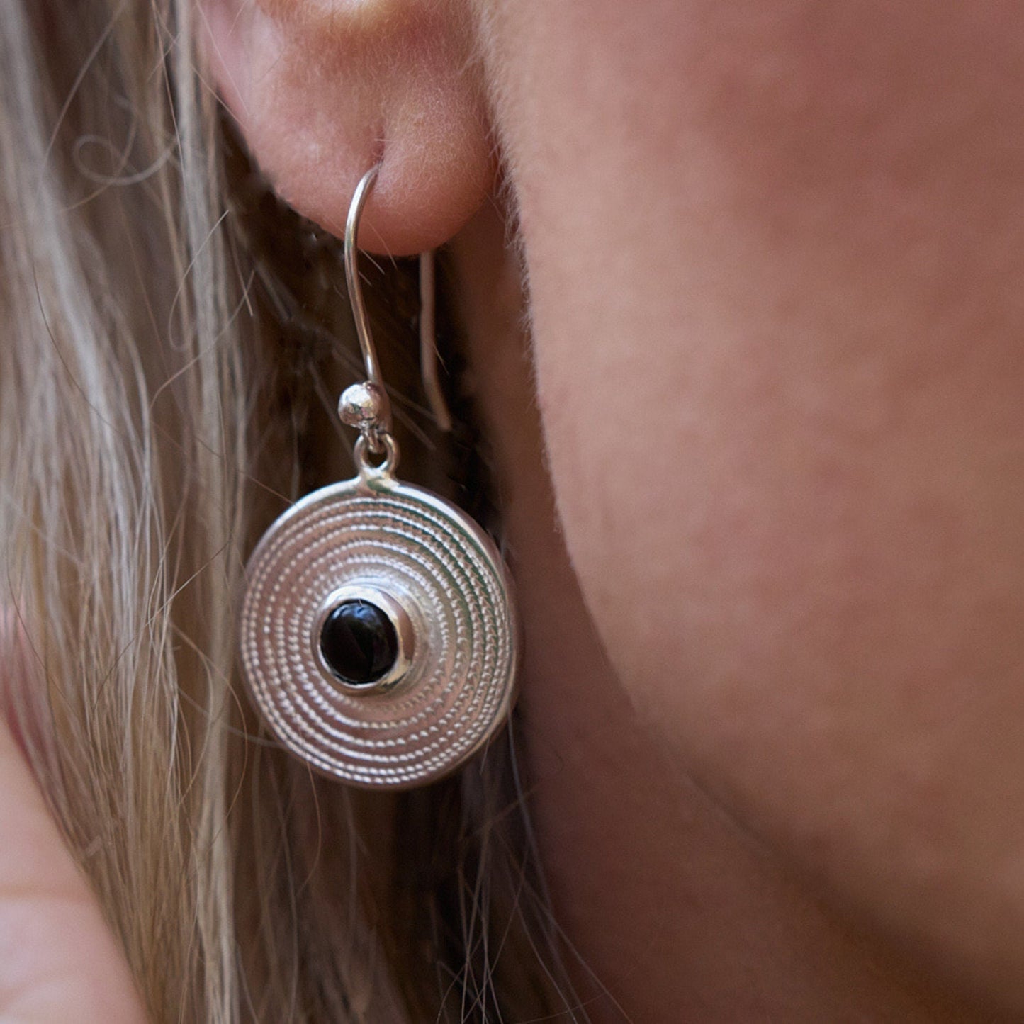 Sterling Silver and Black Onyx Ndoro Earrings made in Africa 20 mm