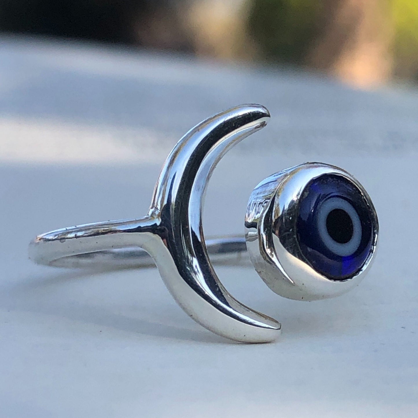 Sterling Silver Evil Eye Moon Ring