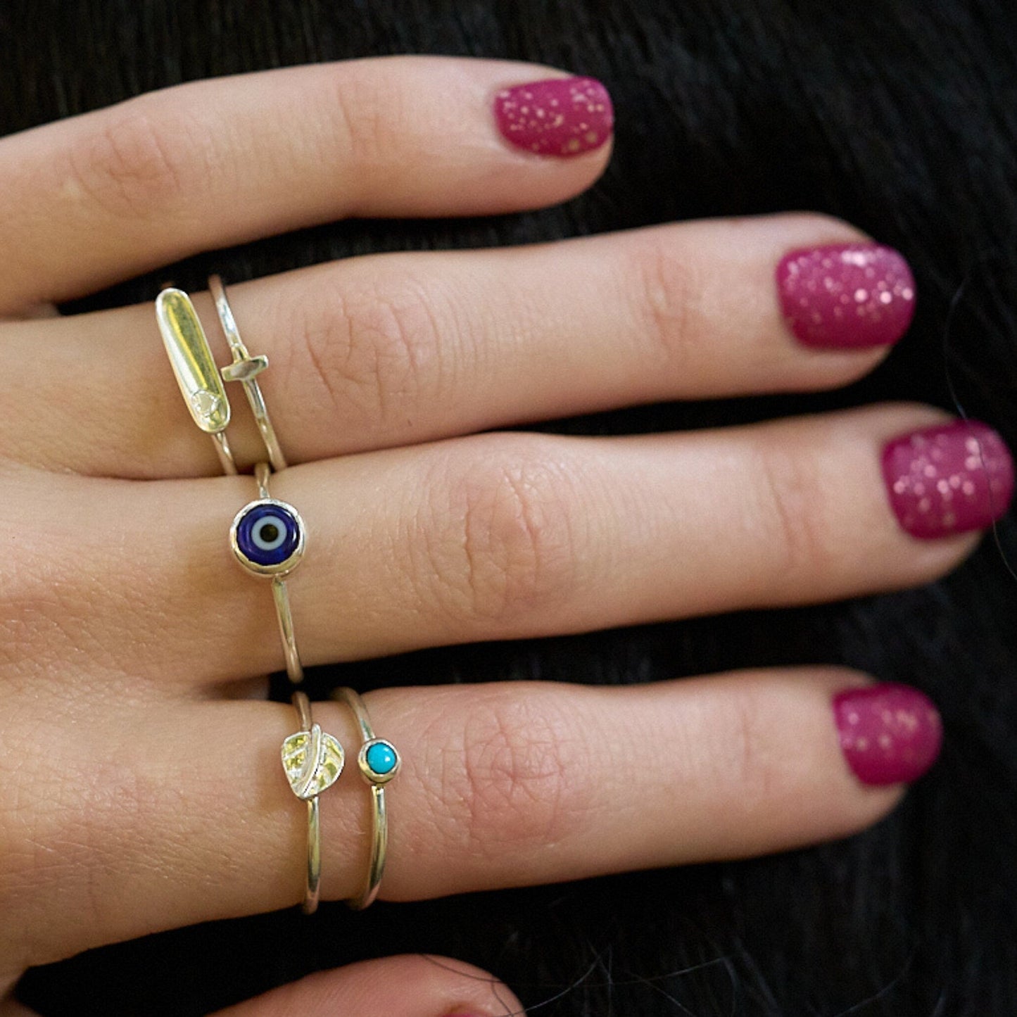 Sterling Silver Evil Eye Stacking Ring