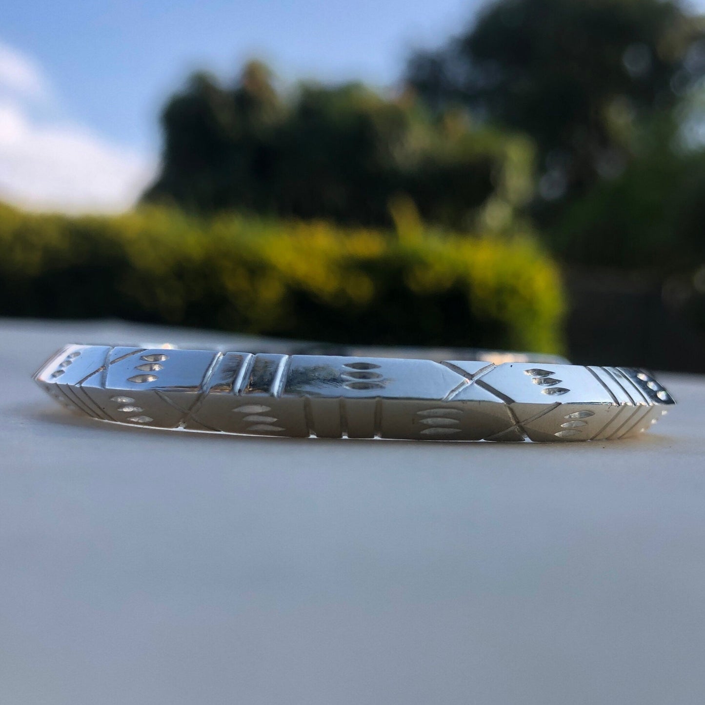 Men's Ndebele Sterling Silver Cuff Bangle, Engraved with Ndebele Tribal Patterns