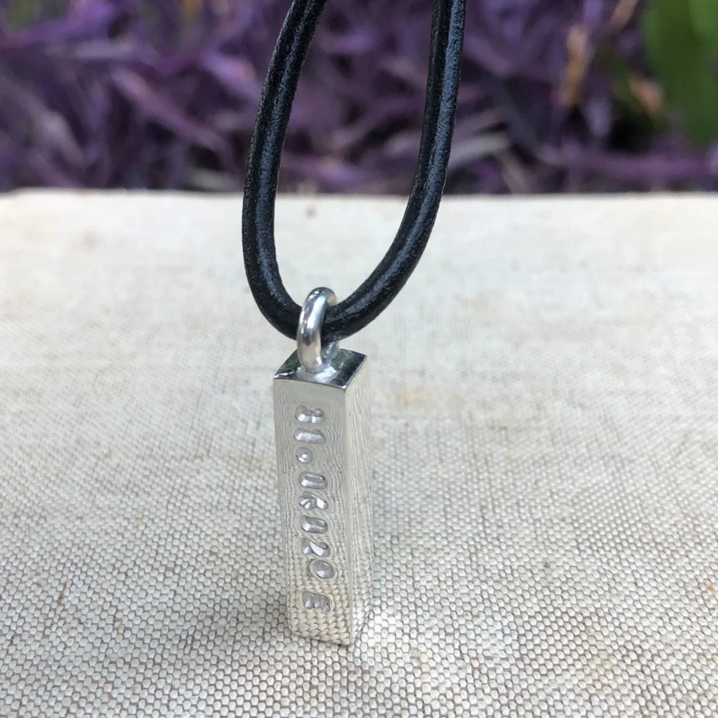 GPS Coordinates Chunky Sterling Silver Bar Pendant and Leather Cord Necklace, Customizable