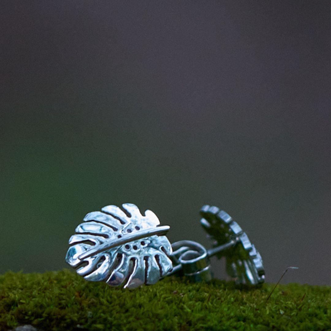 Sterling Silver Monstera Stud Earrings