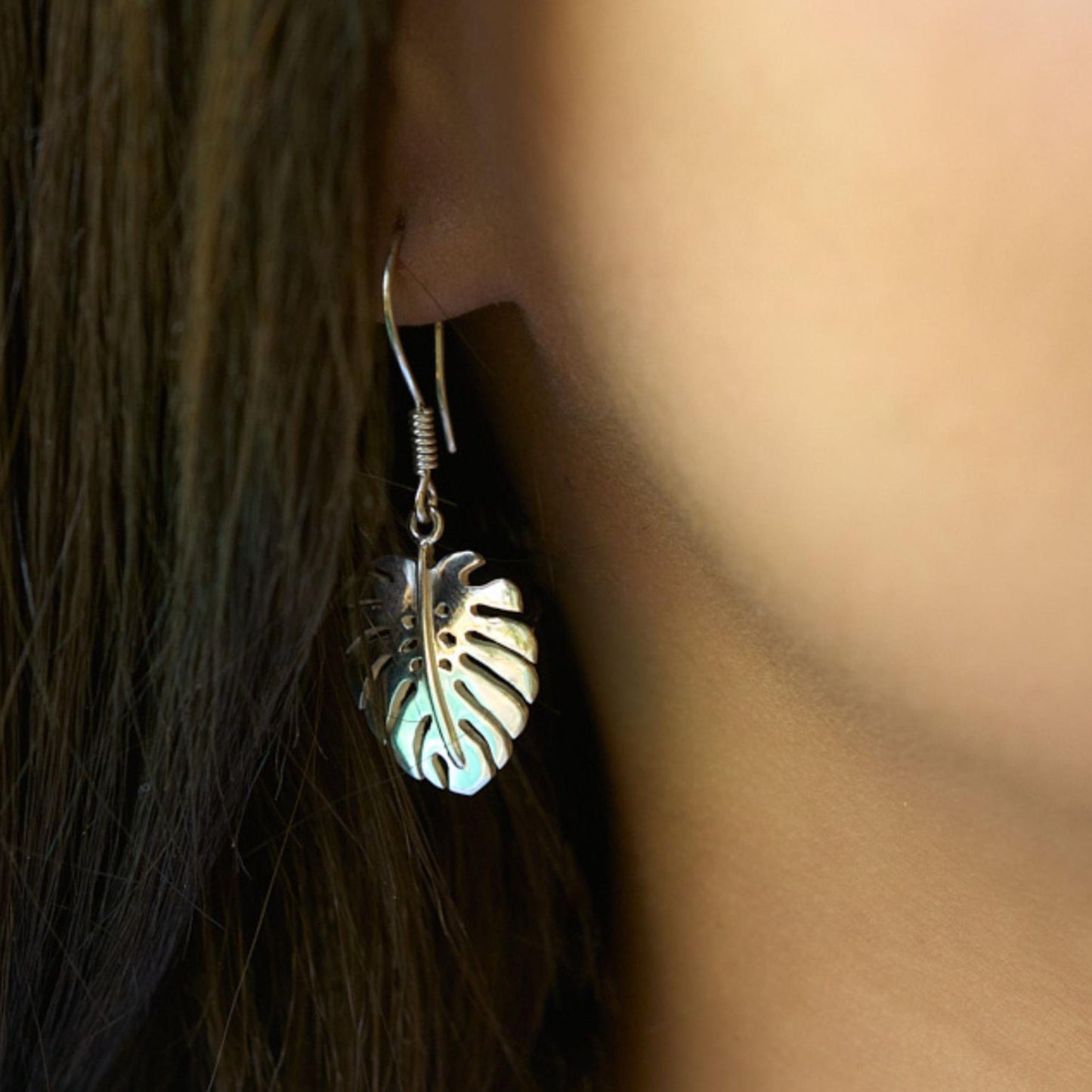 Sterling Silver Monstera Leaf Earrings, 20mm