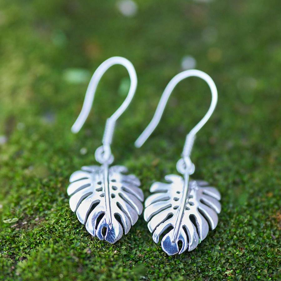Sterling Silver Monstera Leaf Earrings, 20mm