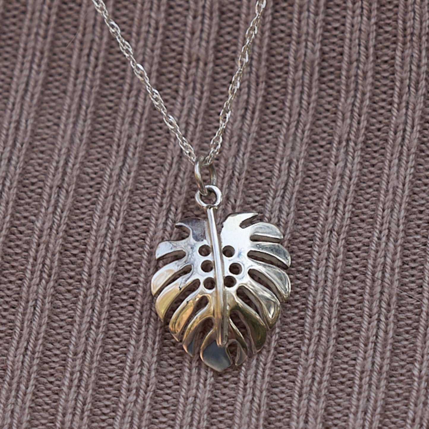 Sterling Silver Monster Leaf Silver Necklace, Medium