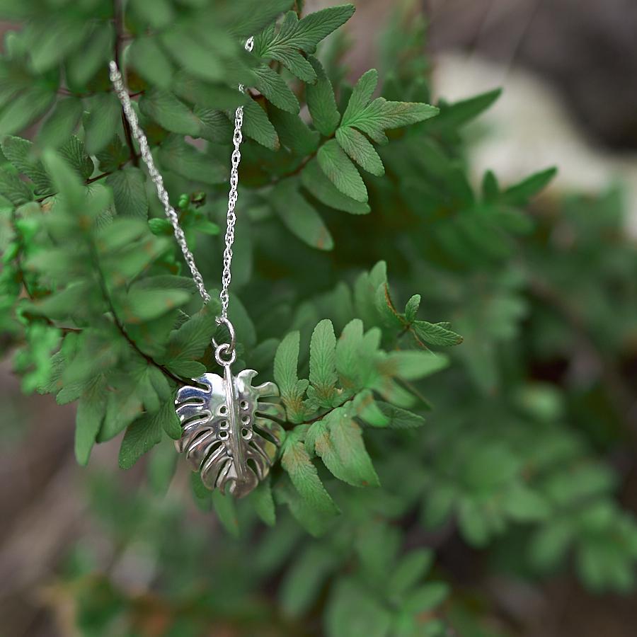 Sterling Silver Monster Leaf Silver Necklace, Medium