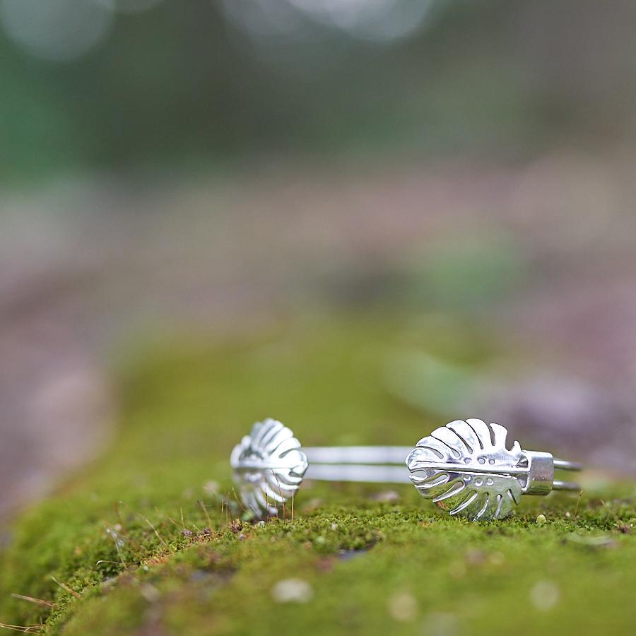 Sterling Silver Monstera Cuff Bangle