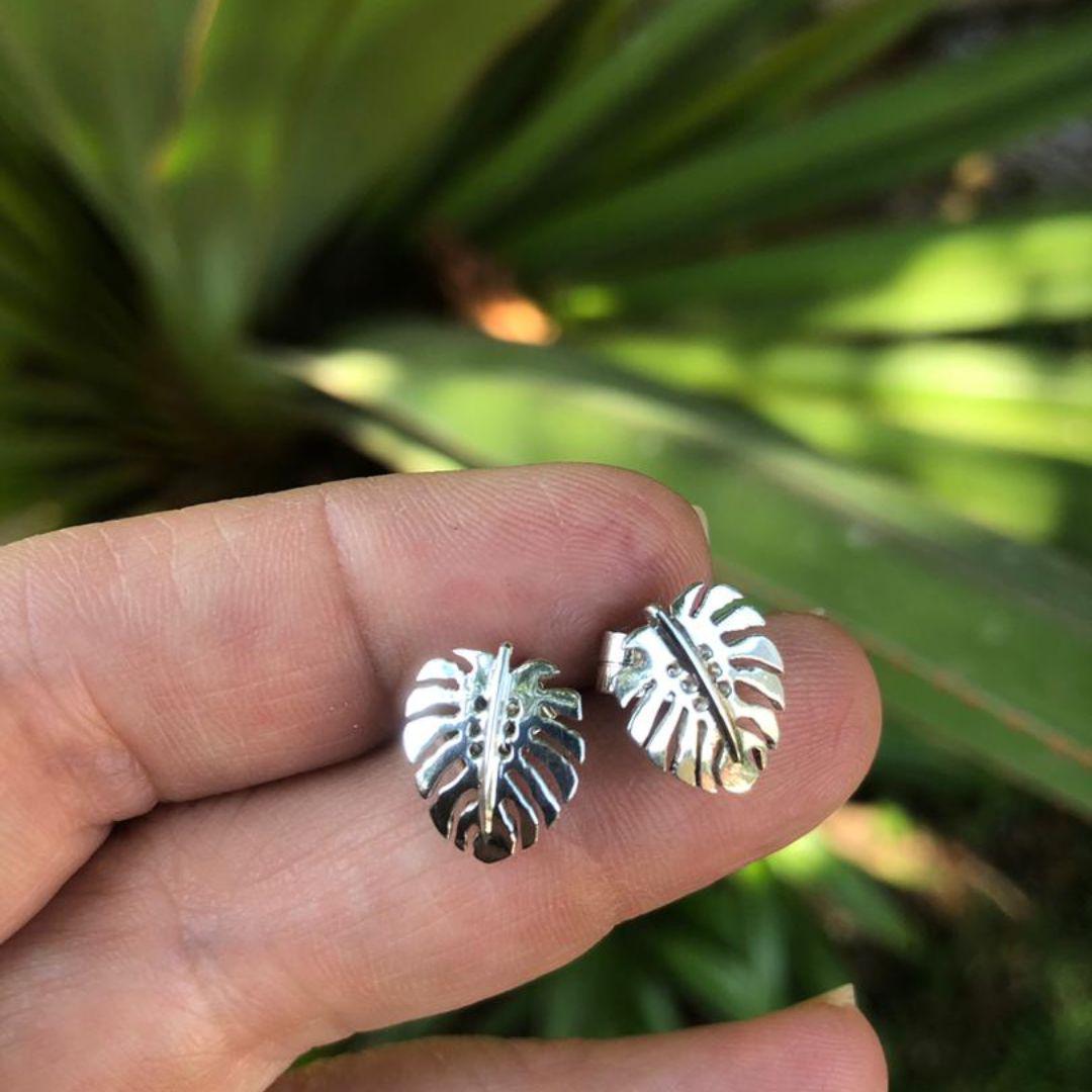 Sterling Silver Monstera Stud Earrings