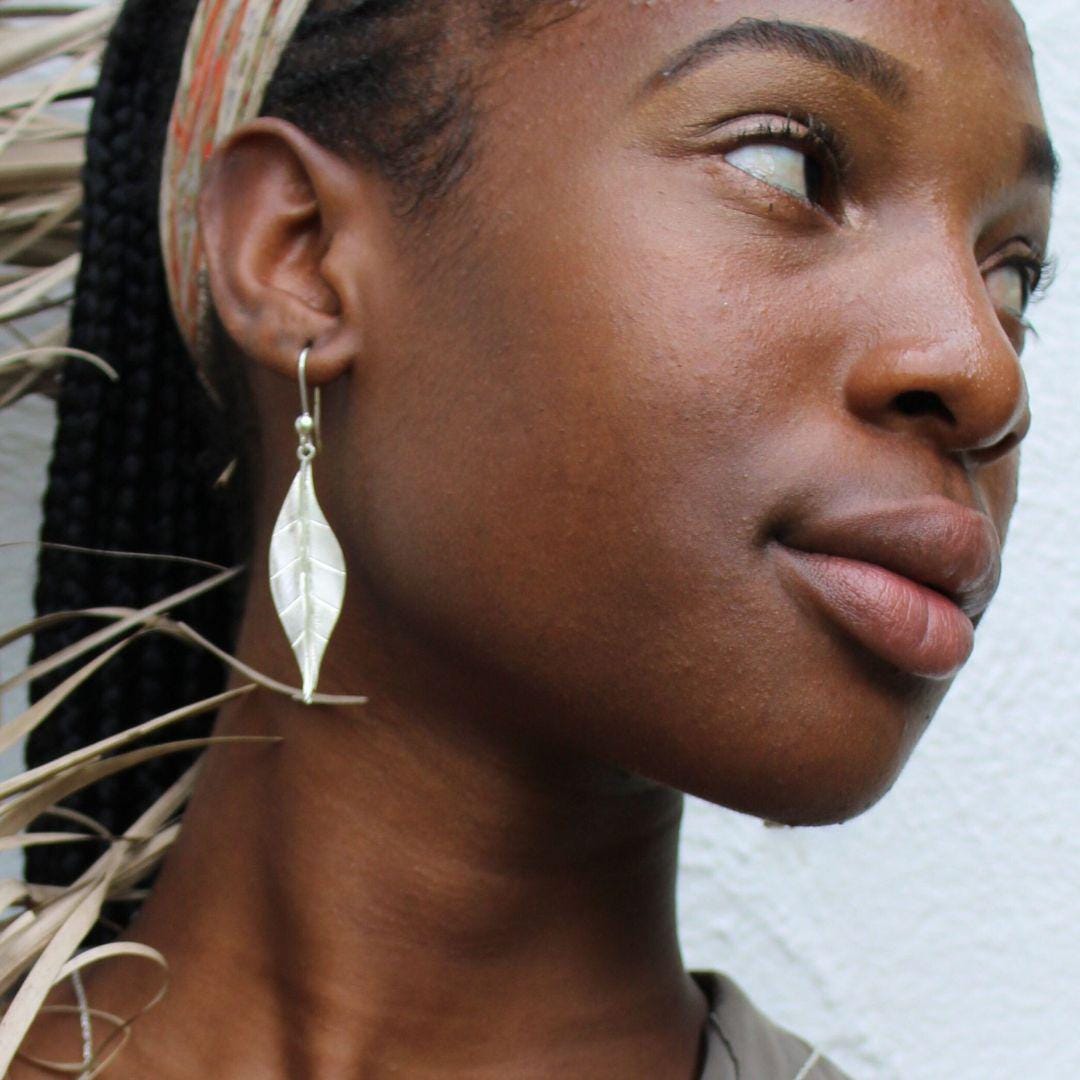 Sterling Silver Leaf Earrings with French Hook
