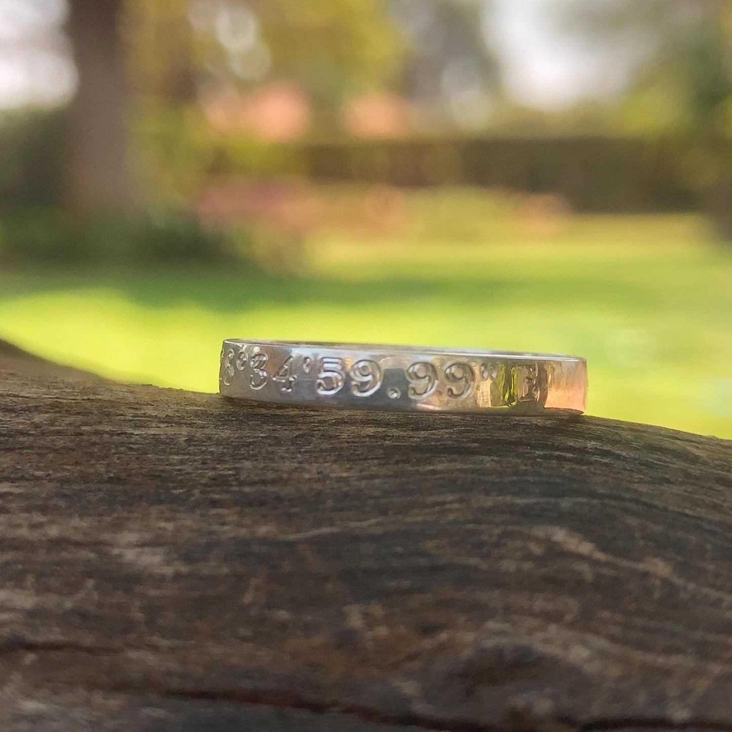 Sterling Silver Mini GPS Coordinates Stacking Ring