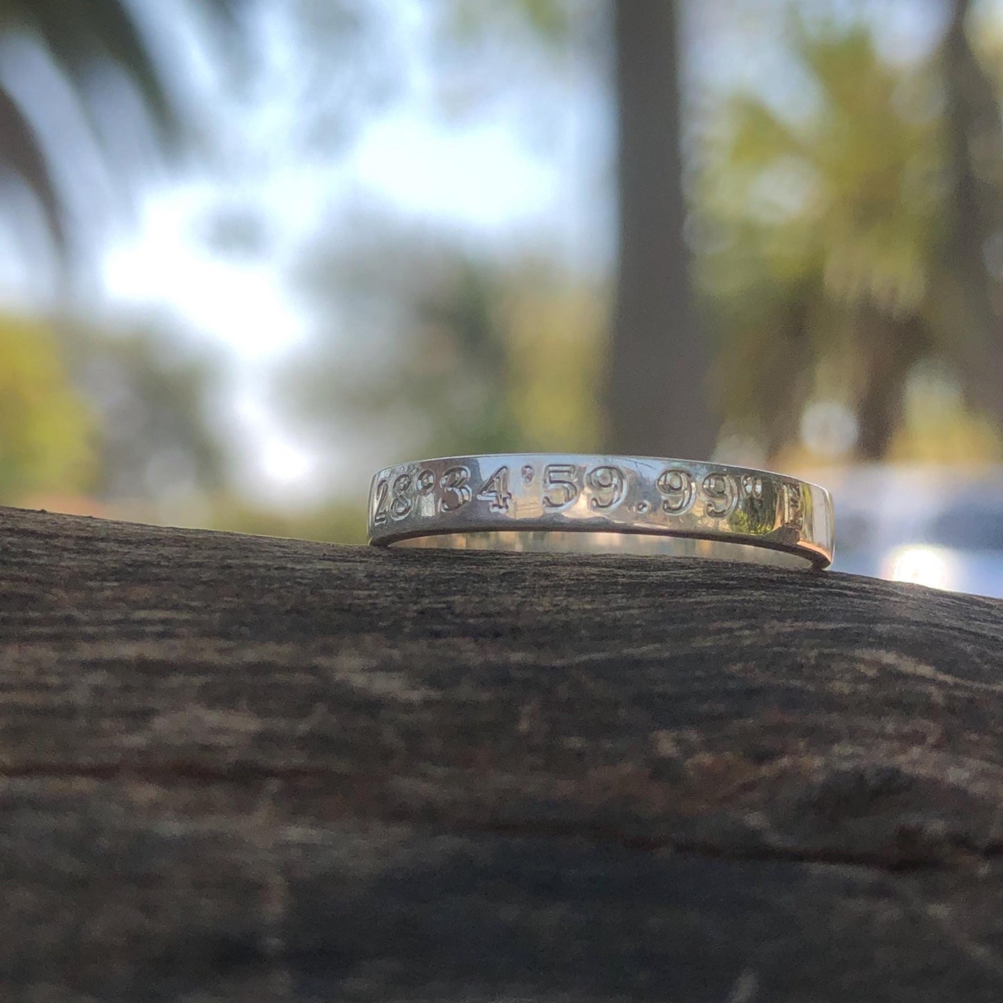 Sterling Silver Mini GPS Coordinates Stacking Ring
