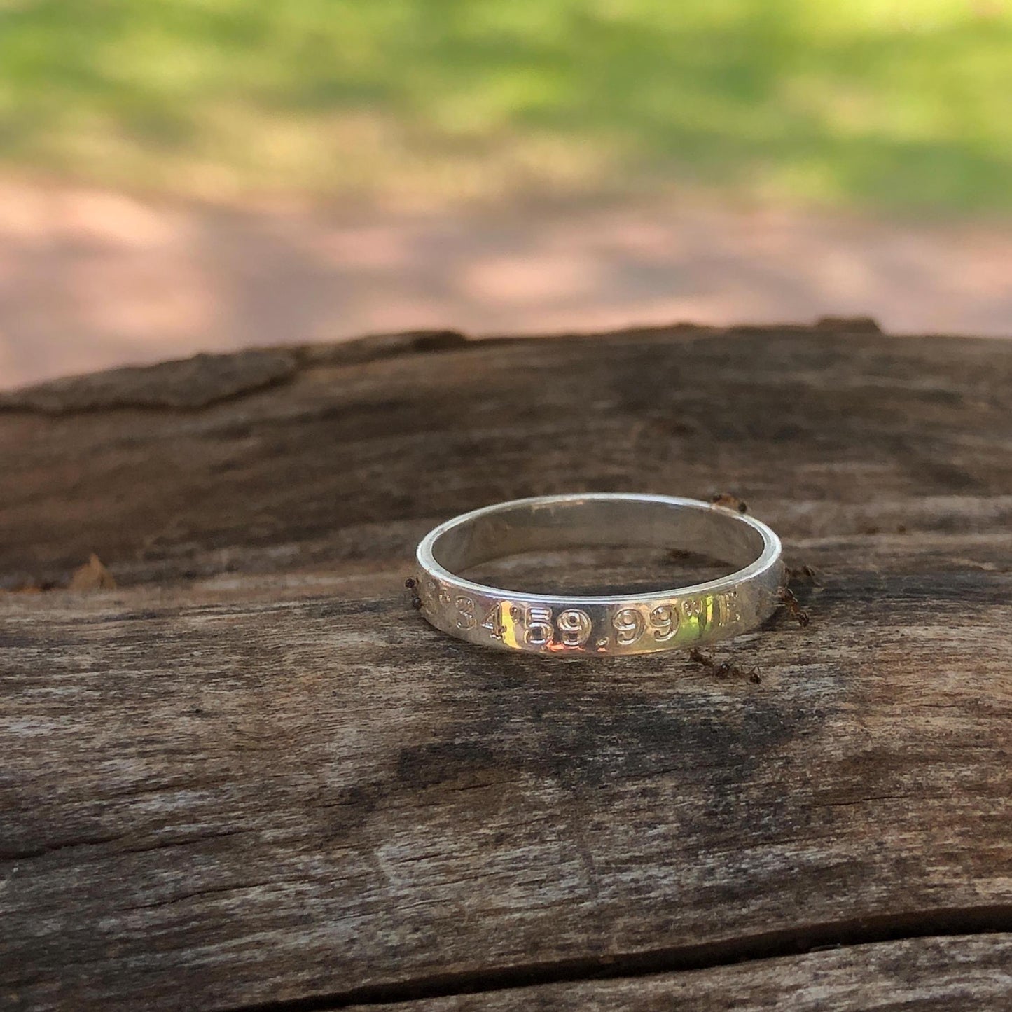Sterling Silver Mini GPS Coordinates Stacking Ring