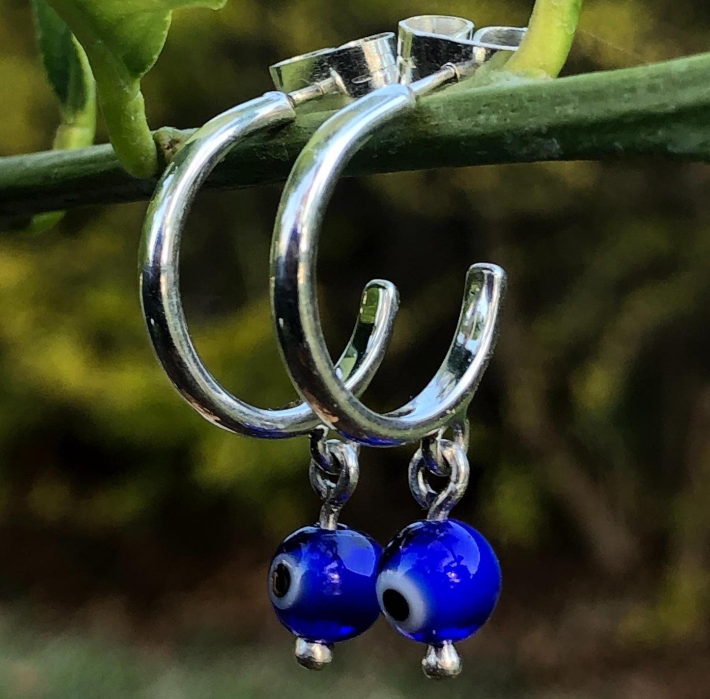 Sterling Silver Evil Eye Hoop Earrings