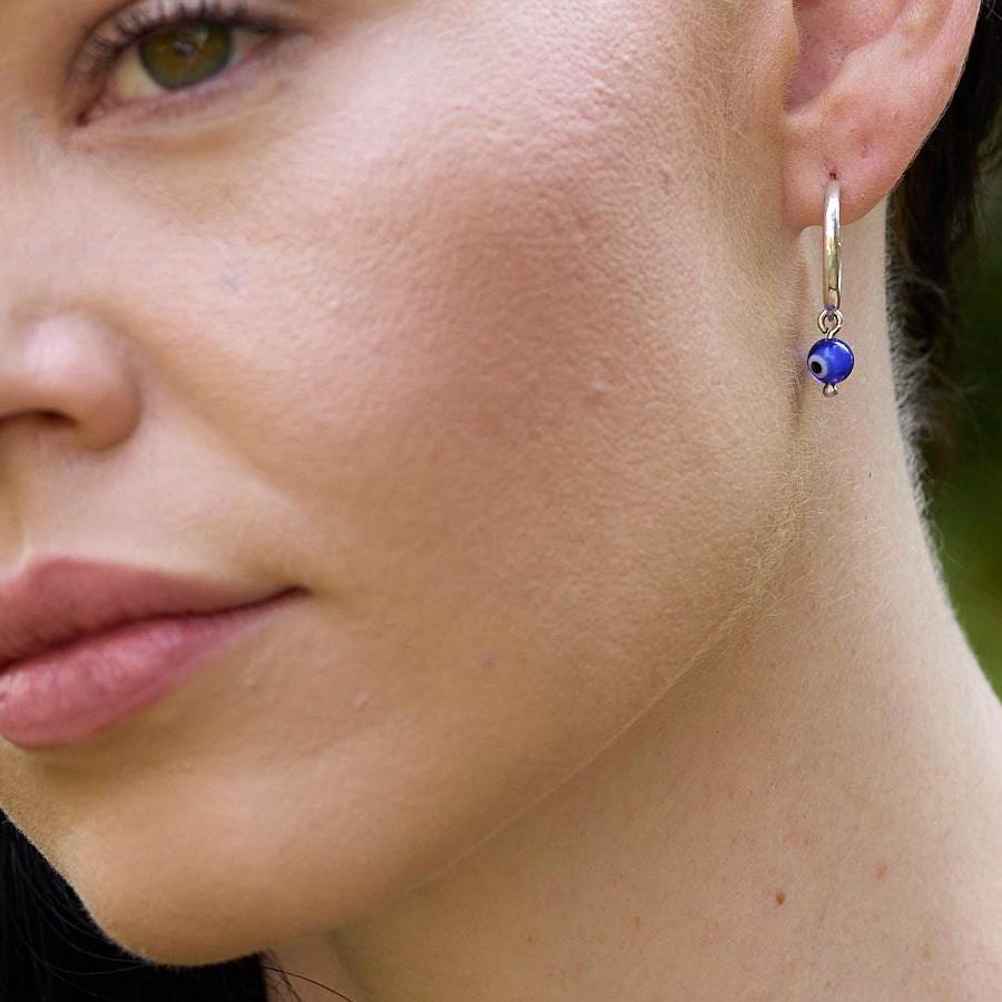 Sterling Silver Evil Eye Hoop Earrings