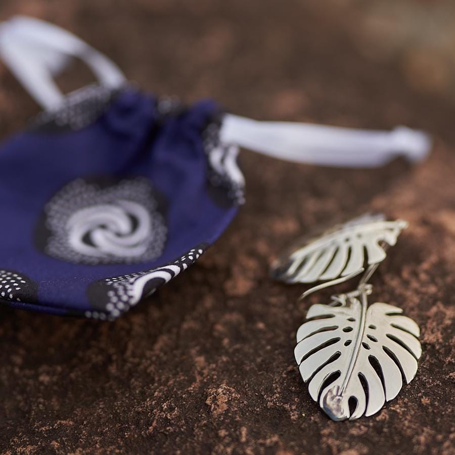 Sterling Silver Monstera Earrings, 30mm