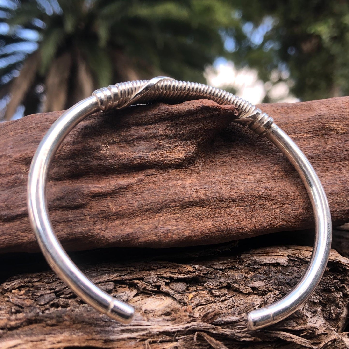African Traditional Wire Wrap Silver Cuff Bangle