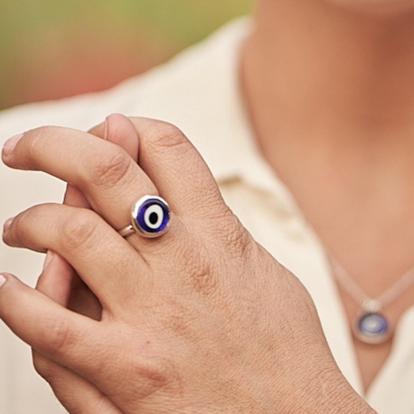 Sterling Silver Simple Evil Eye Ring
