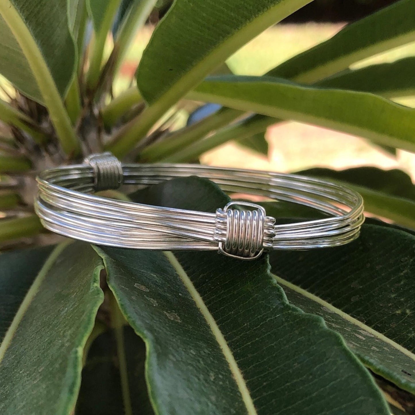 Two Knot Five Strand Silver Elephant Knot Bangle