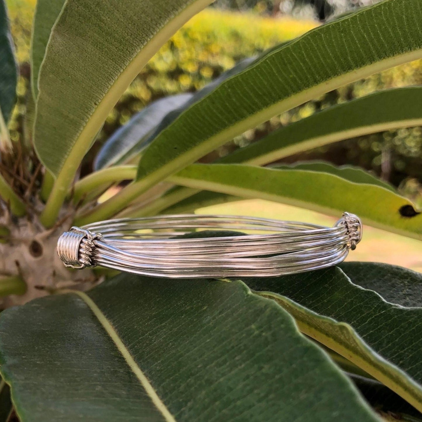 Two Knot Five Strand Silver Elephant Knot Bangle