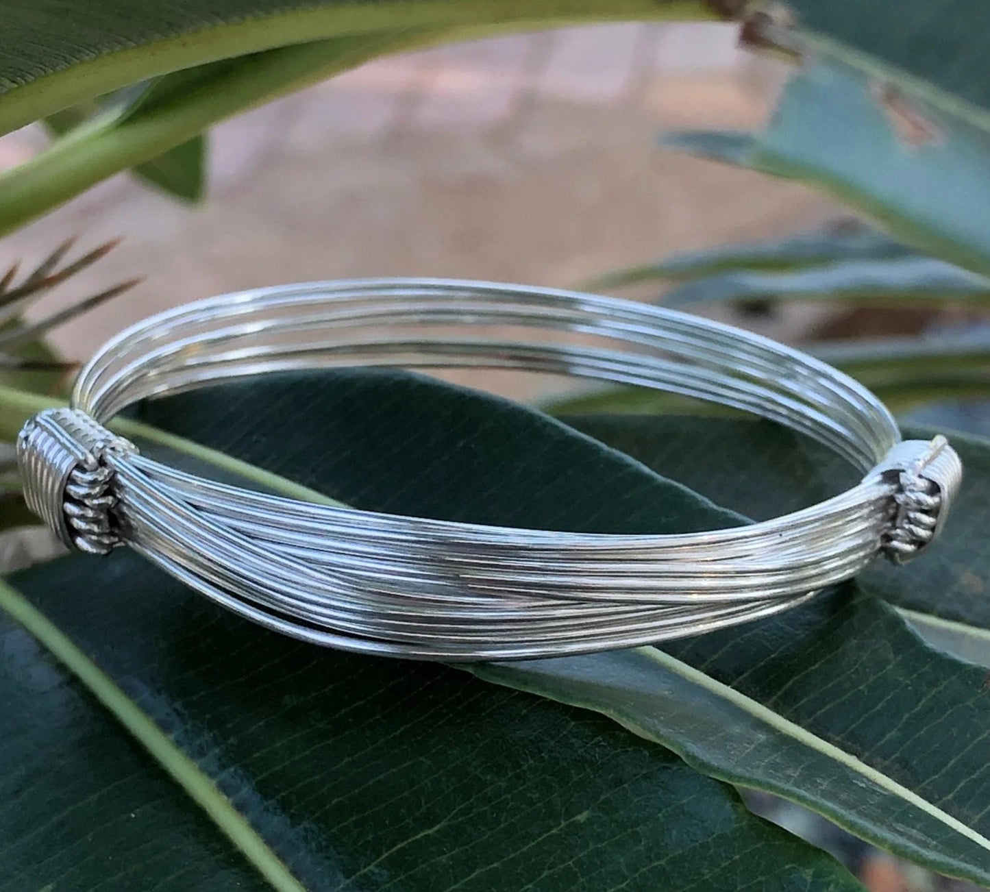 Two Knot Seven Strand Silver Elephant Knot Bangle
