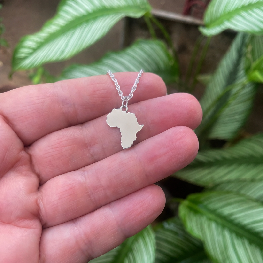 Sterling Silver Dainty African Map Necklace