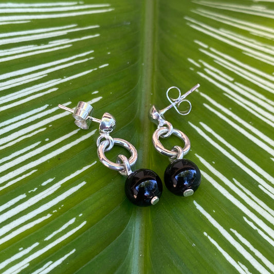 Classic Onyx and Silver Bead Earrings
