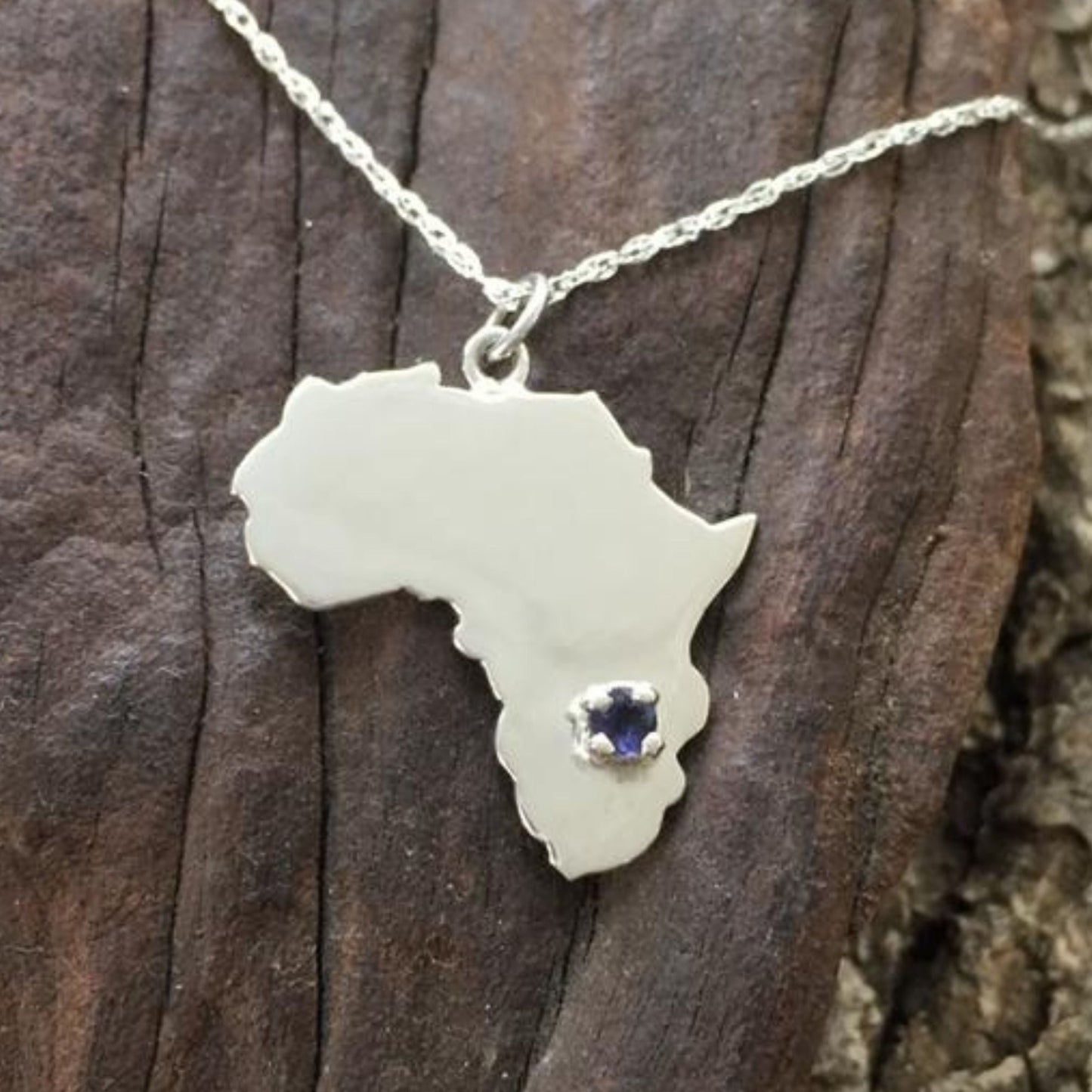 Gemstone and Silver Map of Africa Necklace