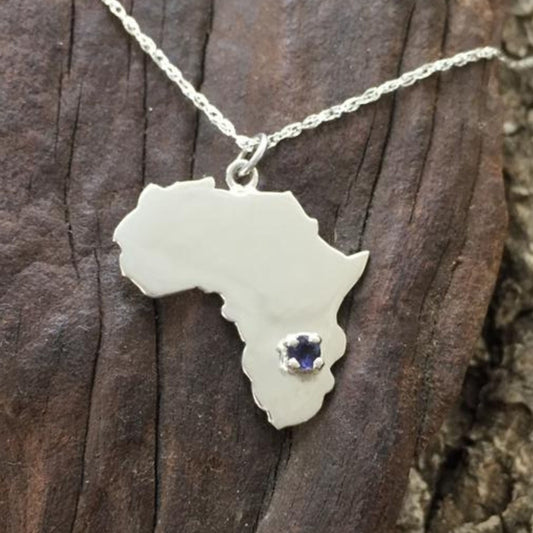 Gemstone and Silver Map of Africa Necklace