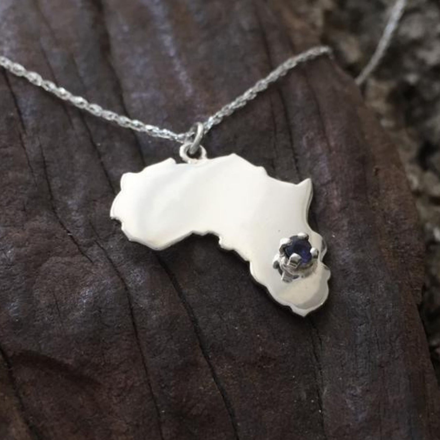 Gemstone and Silver Map of Africa Necklace
