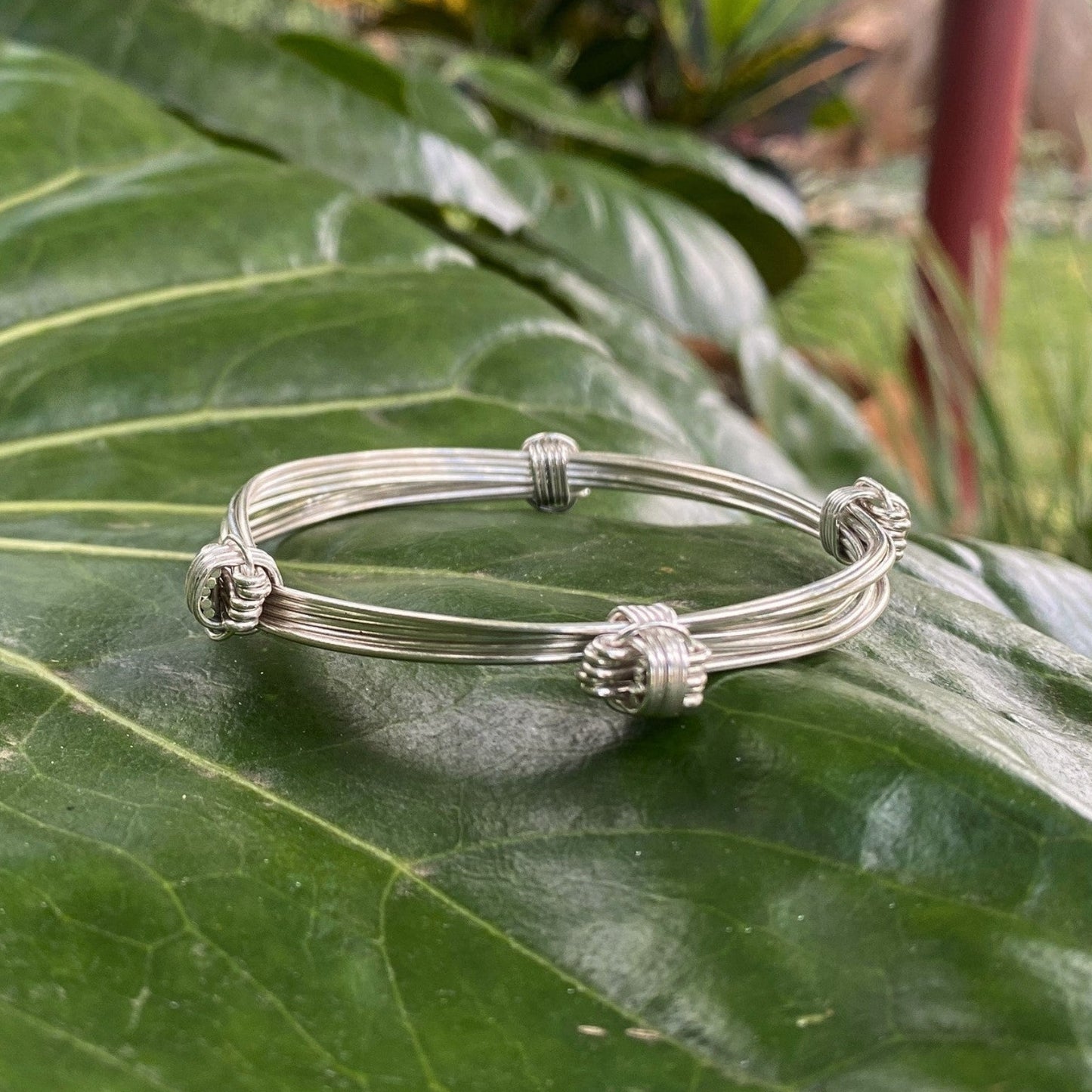 African Silver Elephant Hair-Style Bangle - Four Knot, Five Strand