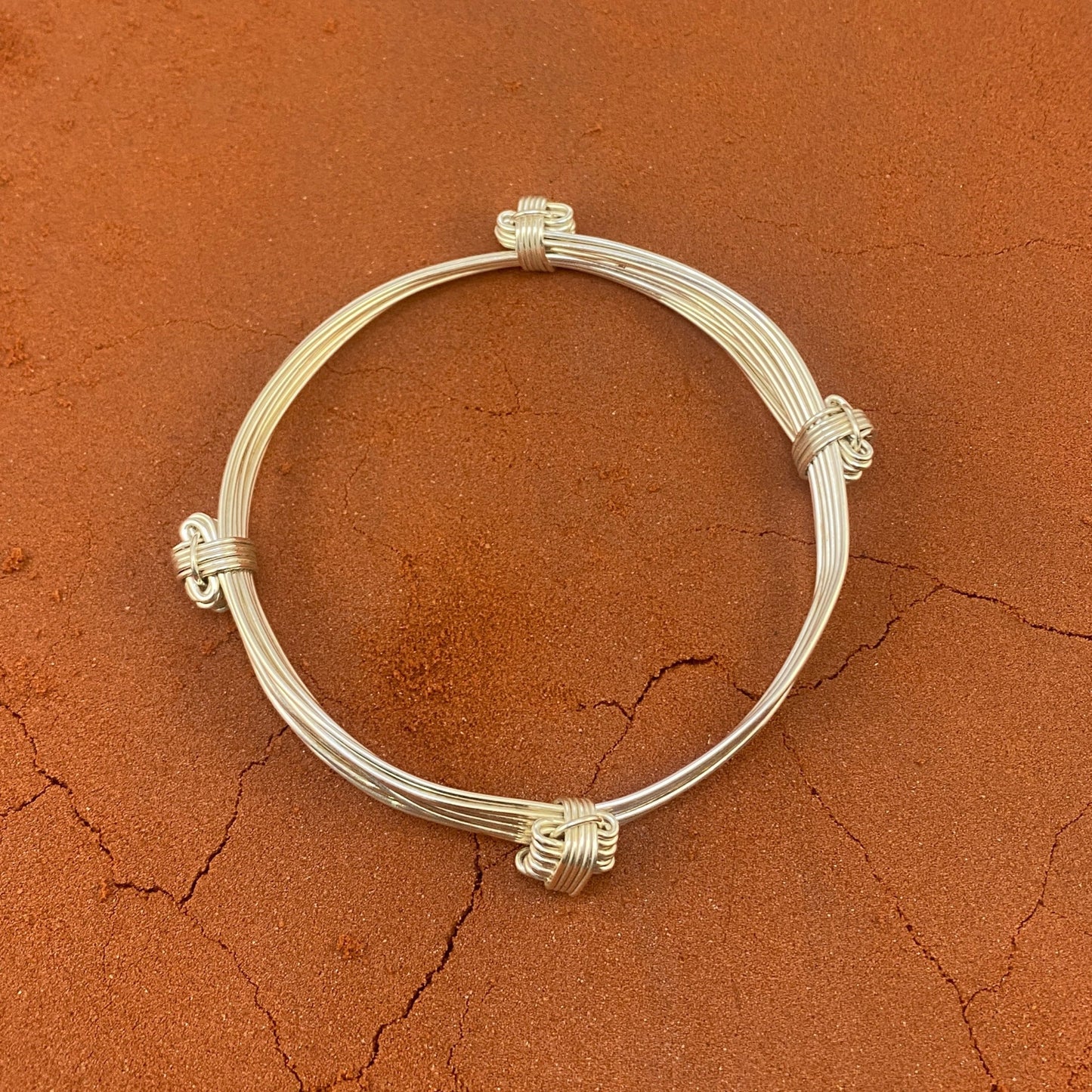 Chunky African Silver Bangle - Handmade Elephant Hair-Style Bracelet, Four Knot, Nine Strand