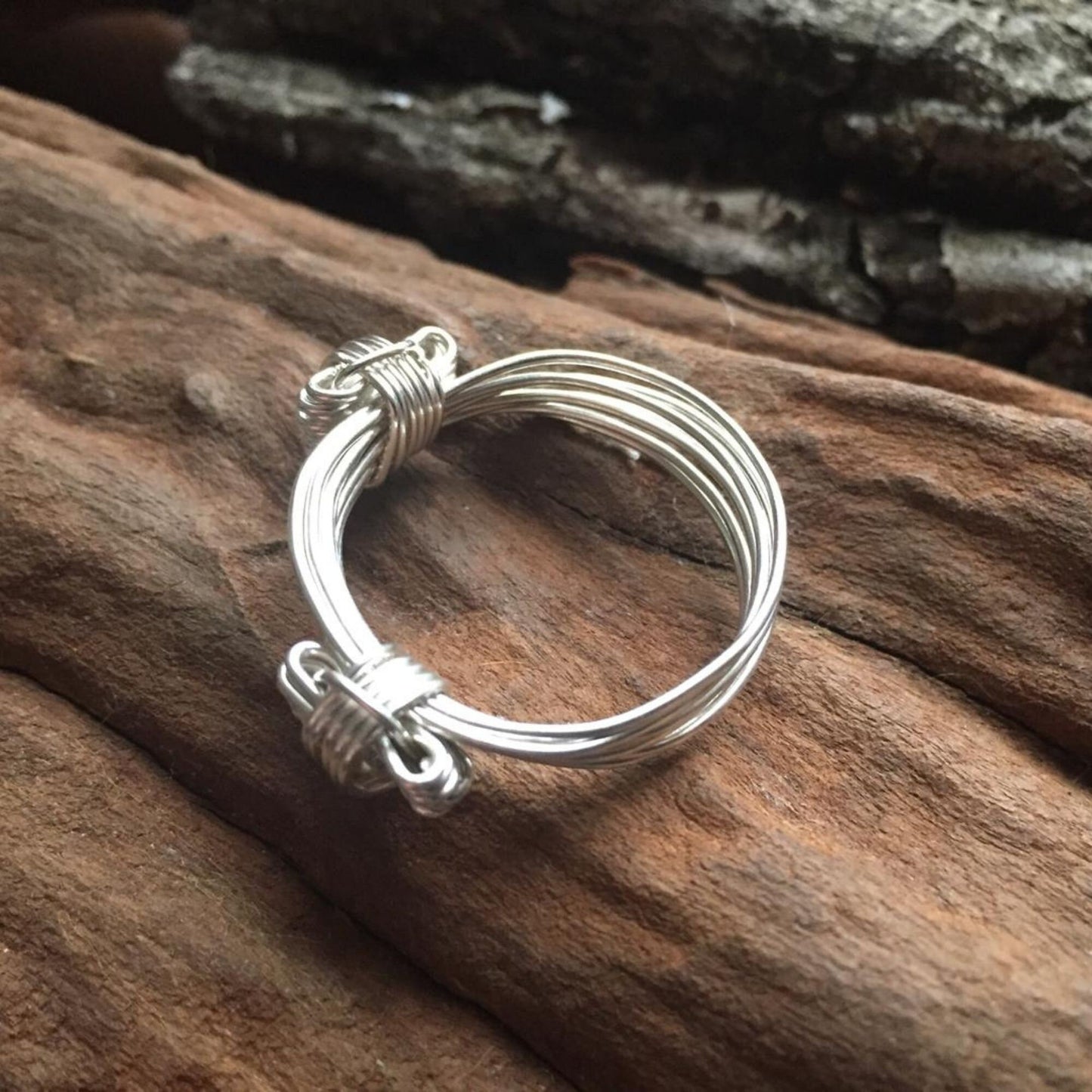 Two Knot Elephant Hair Bangle Inspired Sterling Silver Ring