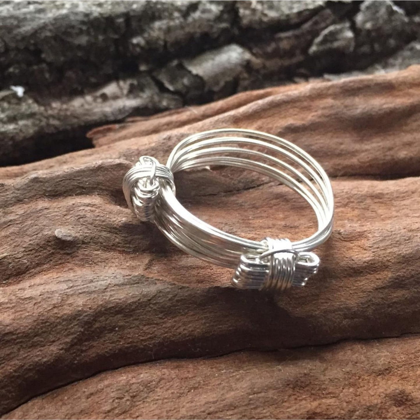 Two Knot Elephant Hair Bangle Inspired Sterling Silver Ring